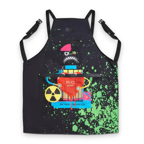 StyleCraft™ “Radioactive” Water-Repellent Barber Apron – Heavy-Duty Cross-Back with Tool Hooks & Pockets