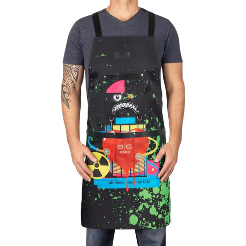StyleCraft™ “Radioactive” Water-Repellent Barber Apron – Heavy-Duty Cross-Back with Tool Hooks & Pockets