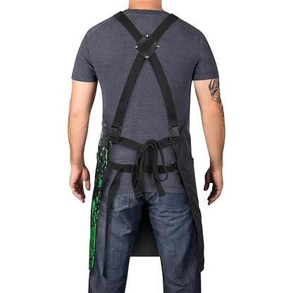 StyleCraft™ “Radioactive” Water-Repellent Barber Apron – Heavy-Duty Cross-Back with Tool Hooks & Pockets
