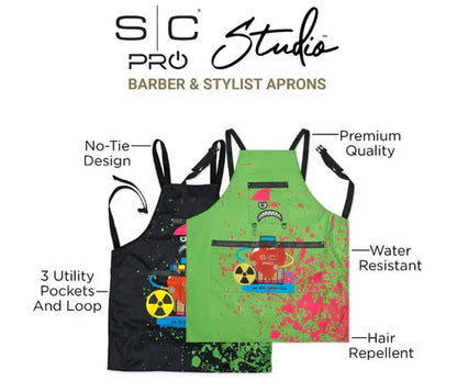 StyleCraft™ “Radioactive” Water-Repellent Barber Apron – Heavy-Duty Cross-Back with Tool Hooks & Pockets