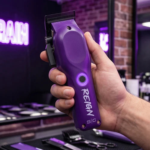 StyleCraft Reign EON Purple Cordless Clipper SC620P | 7200 RPM Brushless Motor, Black DLC Taper Blade, 3 Hour Runtime