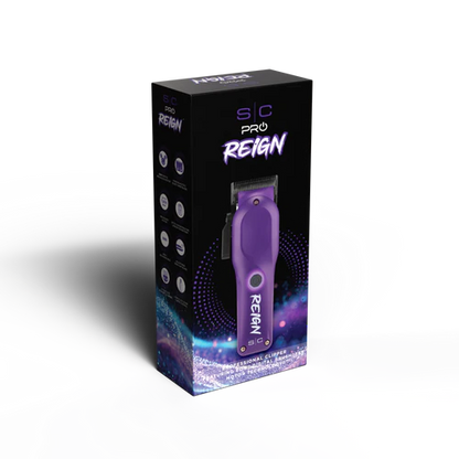 StyleCraft Reign EON Purple Cordless Clipper SC620P | 7200 RPM Brushless Motor, Black DLC Taper Blade, 3 Hour Runtime