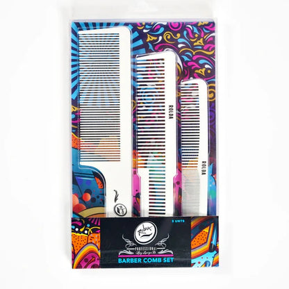 Rolda™ Carbon Fiber Barber Comb Kit – 3 Piece Premium Set (Flat Top, Cutting & Styling Combs) – Heat Resistant, Anti-Static, Ultra Durable