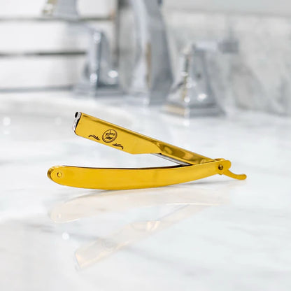 Rolda™ Golden Steel Straight Edge Razor Holder – Professional Barber Precision Shaving Tool