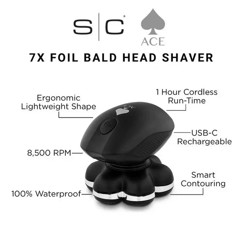 StyleCraft Ace 7X Bald Head Foil Shaver – Waterproof USB-C Head Shaver with 7 Floating Foils & 8,500 RPM Motor