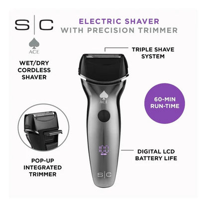 StyleCraft Ace™ 2.0 Wet/Dry Cordless Waterproof Shaver – Triple Shave System, LCD Display, 60-Min Li-Ion Runtime