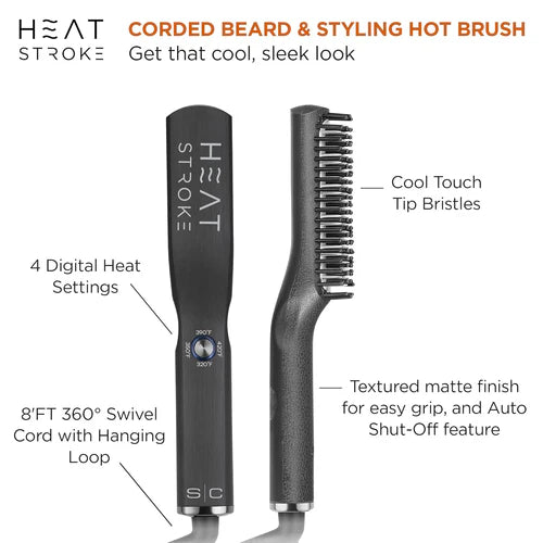 StyleCraft Heat Stroke Corded Hair & Beard Brush  – Professional Hot Styling Brush (SCHSCORD)