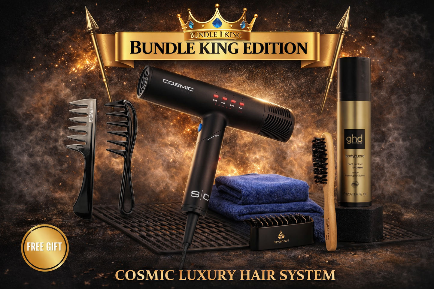 StyleCraft Cosmic Luxury Hair System – Bundle King Grand Opening Edition | Professional Hair Dryer + Heat Protection + Styling Tools