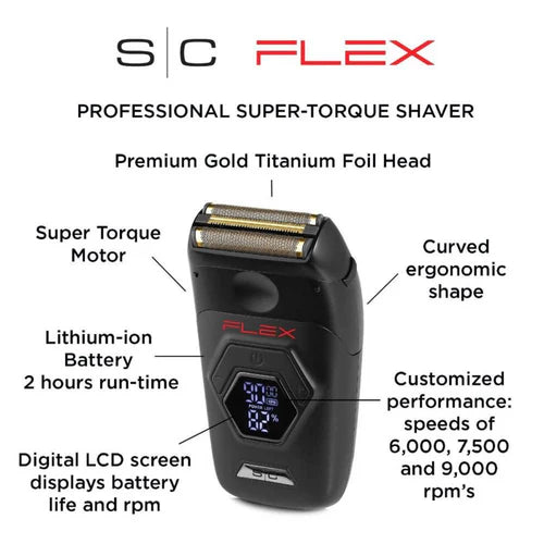 StyleCraft Flex™ Electric Foil Shaver (SC806B) – Adjustable RPM Super Torque Motor, Gold Titanium Foil, LCD Display, Cordless/USB-C Rechargeable