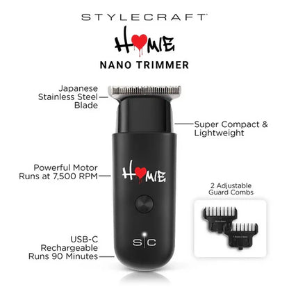 StyleCraft Homie USB-C Mini Trimmer — 7,500 RPM Rotary, Japanese Blade, 90-Min (SC415B)