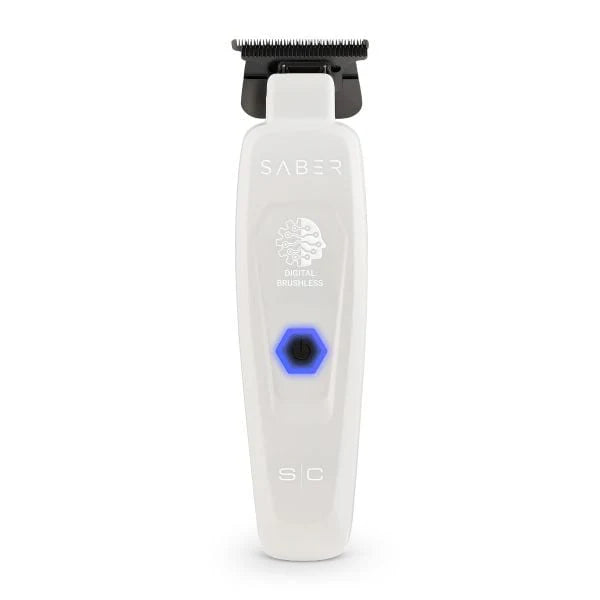 StyleCraft Saber II White Digital Brushless Trimmer – Full-Metal Cordless Detailer for Barbers