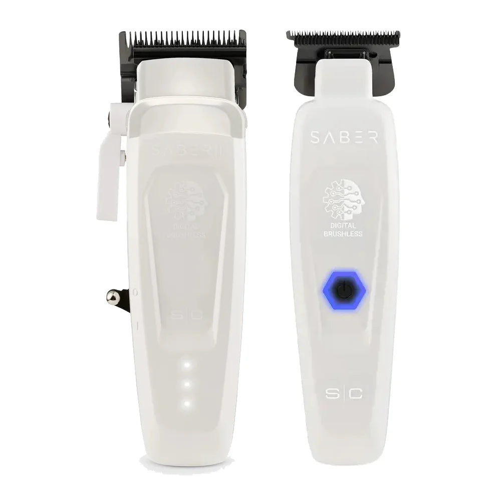 StyleCraft Saber White Professional Duo – Limited Edition White Clipper & Trimmer + Complete Maintenance Kit | 2 FREE Gifts + FREE Shipping | Bundle King Edition