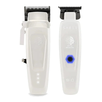 StyleCraft Saber White Professional Duo – Limited Edition White Clipper & Trimmer + Complete Maintenance Kit | 2 FREE Gifts + FREE Shipping | Bundle King Edition