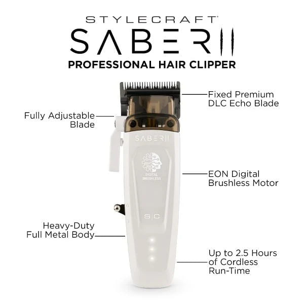 StyleCraft Saber II™ Limited Edition White Clipper – EON Digital Brushless Motor | SC619W
