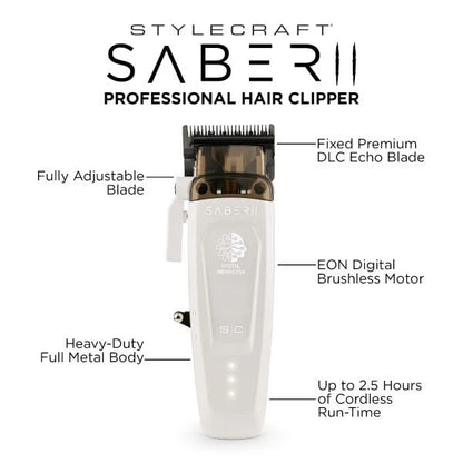 StyleCraft Saber II™ Limited Edition White Clipper – EON Digital Brushless Motor | SC619W