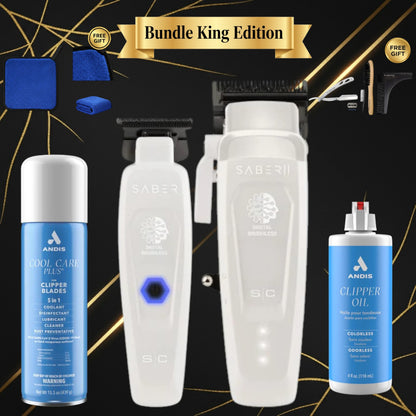 StyleCraft Saber White Professional Duo – Limited Edition White Clipper & Trimmer + Complete Maintenance Kit | 2 FREE Gifts + FREE Shipping | Bundle King Edition