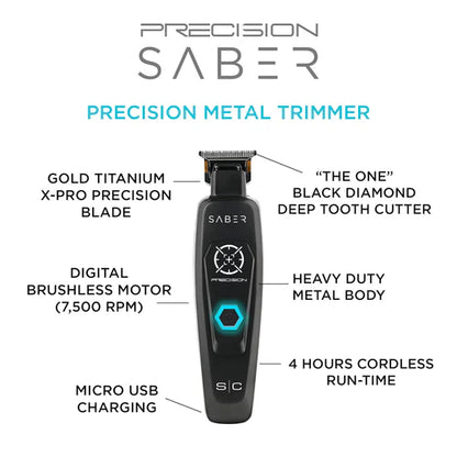 StyleCraft™ Precision Saber Cordless Digital Brushless Trimmer — Gold Titanium X-Pro Blade, 4-Hr Runtime, Zero-Gap Metal Skeleton Body