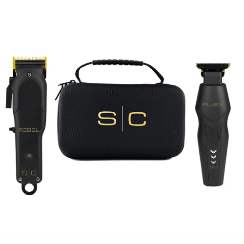 StyleCraft Rebel Clipper & Flex Trimmer Pro Set + Travel Case – Professional Barber Kit-SC-SC326B