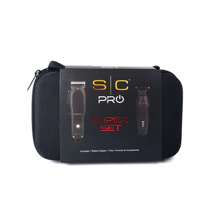 StyleCraft Rebel Clipper & Flex Trimmer Pro Set + Travel Case – Professional Barber Kit-SC-SC326B