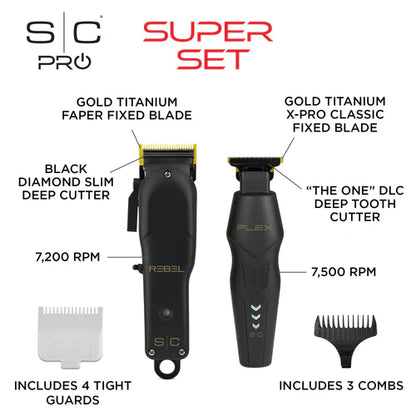 StyleCraft Rebel Clipper & Flex Trimmer Pro Set + Travel Case – Professional Barber Kit-SC-SC326B