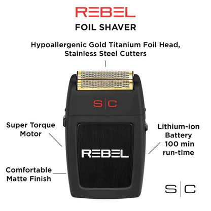 StyleCraft Rebel™ Super Torque Foil Shaver – 11,000 RPM Motor, Gold Titanium Foil, Cord/Cordless, Hypoallergenic, Lightweight (SC802B)