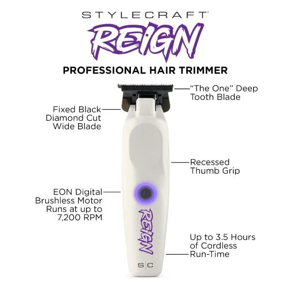 StyleCraft Reign™ EON Digital Brushless Cordless Trimmer – 7,200 RPM, DLC Wide Blade & USB-C
