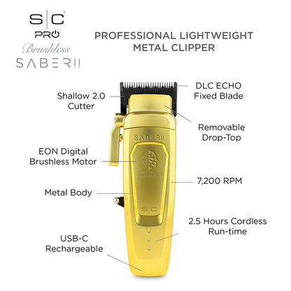StyleCraft Saber 2.0™ Cordless Modular Clipper – High-Torque Digital Brushless (Gold/Black)- Gold (SC617M)- Black (SC617B)