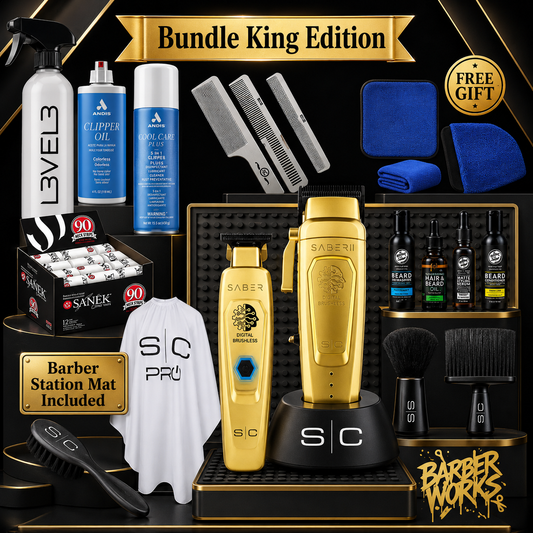 StyleCraft Saber II Gold Luxury Kit - Cordless Clipper, Trimmer & 9 Professional Accessories | Complete 14-Piece System | Bundle King Edition