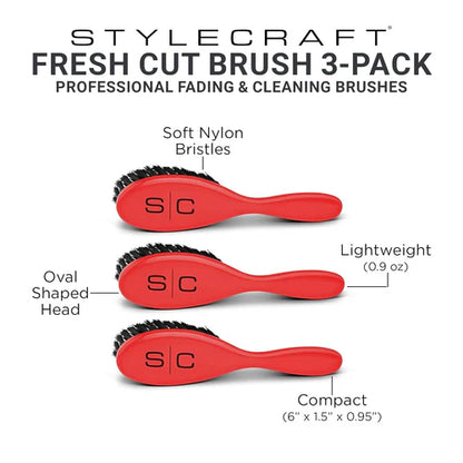 StyleCraft The Fresh Cut Fade Barber Brush 3-Pack – Ultra-Soft Nylon, Pro Blending Set