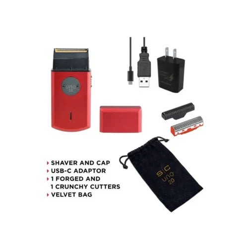 StyleCraft Uno 2.0 Single Foil Shaver – Red (SC803R) | 9,000 RPM Turbo Motor, 130-Min Runtime, Gold Titanium Foil