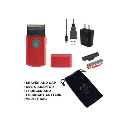 StyleCraft Uno 2.0 Single Foil Shaver – Red (SC803R) | 9,000 RPM Turbo Motor, 130-Min Runtime, Gold Titanium Foil
