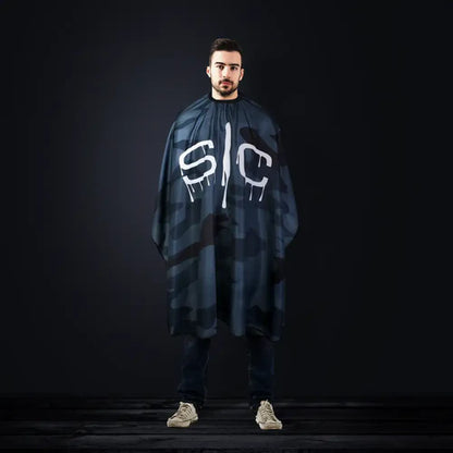 StyleCraft™ Black Camo Barber Cape – 57.5" Anti-Static, Water-Resistant Hair Cutting Cape with Adjustable Neck Closure (SC324B)