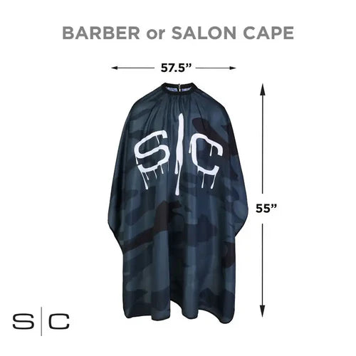 StyleCraft™ Black Camo Barber Cape – 57.5" Anti-Static, Water-Resistant Hair Cutting Cape with Adjustable Neck Closure (SC324B)