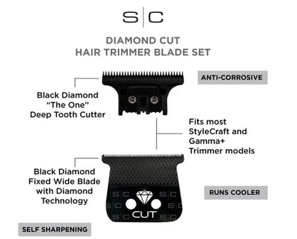 StyleCraft™ Diamond Cut Black DLC Trimmer Blade with “The One” Cutter (SC541B) – Wide 41mm Black Diamond Carbon Blade, Zero Gap Compatible