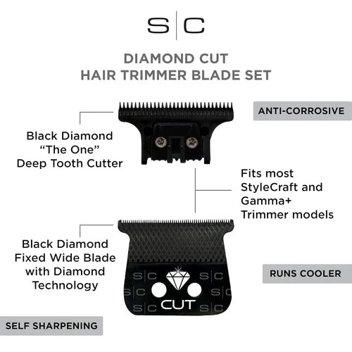 StyleCraft™ Diamond Cut Black DLC Trimmer Blade with “The One” Cutter (SC541B) – Wide 41mm Black Diamond Carbon Blade, Zero Gap Compatible