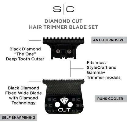 StyleCraft™ Diamond Cut Black DLC Trimmer Blade with “The One” Cutter (SC541B) – Wide 41mm Black Diamond Carbon Blade, Zero Gap Compatible