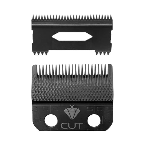 StyleCraft™ Diamond Cut Fixed Clipper Blade with Shallow 2.0 Moving Cutter Set (SC540B) – Black Diamond Carbon Fade Blade, Zero Gap Compatible