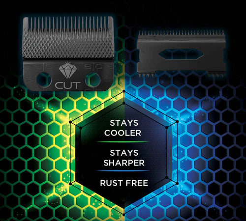 StyleCraft™ Diamond Cut Fixed Clipper Blade with Shallow 2.0 Moving Cutter Set (SC540B) – Black Diamond Carbon Fade Blade, Zero Gap Compatible