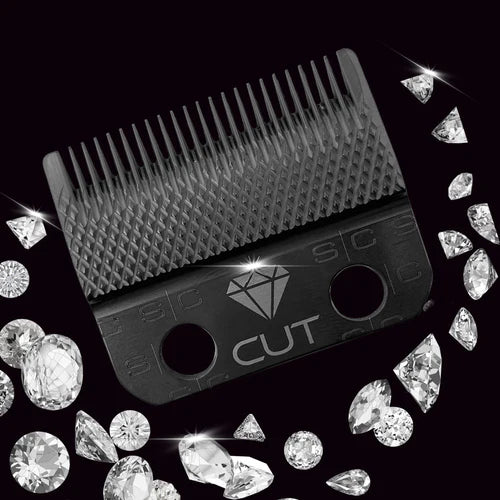 StyleCraft™ Diamond Cut Fixed Clipper Blade with Shallow 2.0 Moving Cutter Set (SC540B) – Black Diamond Carbon Fade Blade, Zero Gap Compatible