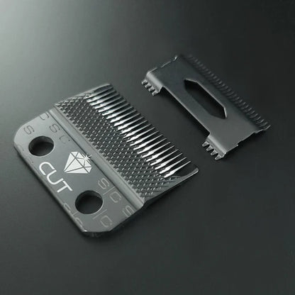 StyleCraft™ Diamond Cut Fixed Clipper Blade with Shallow 2.0 Moving Cutter Set (SC540B) – Black Diamond Carbon Fade Blade, Zero Gap Compatible