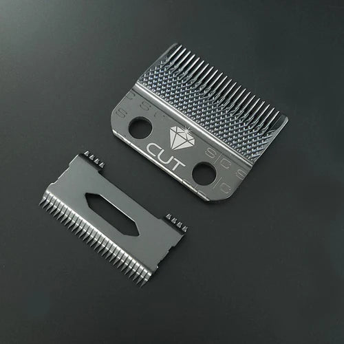 StyleCraft™ Diamond Cut Fixed Clipper Blade with Shallow 2.0 Moving Cutter Set (SC540B) – Black Diamond Carbon Fade Blade, Zero Gap Compatible