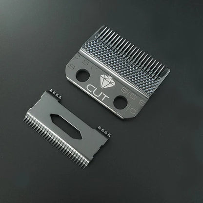 StyleCraft™ Diamond Cut Fixed Clipper Blade with Shallow 2.0 Moving Cutter Set (SC540B) – Black Diamond Carbon Fade Blade, Zero Gap Compatible