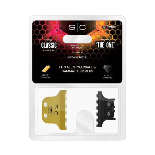 StyleCraft™ Fixed Gold Titanium Classic X-Pro Trimmer Blade with Black Diamond DLC “The One” Cutter Set (SC529GB) – Hypoallergenic, Zero Gap Adjustable, Professional Replacement Blade