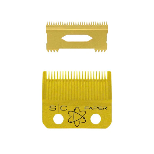 StyleCraft™ Fixed Gold Titanium Faper Clipper Blade with Slim Deep Cutter Set (SC525G) – Hypoallergenic, Zero Gap Adjustable, Professional Barber Blade