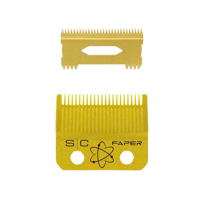 StyleCraft™ Fixed Gold Titanium Faper Clipper Blade with Slim Deep Cutter Set (SC525G) – Hypoallergenic, Zero Gap Adjustable, Professional Barber Blade
