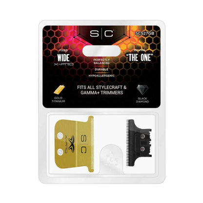 StyleCraft™ Fixed Gold Titanium X-Pro Wide Trimmer Blade with Black Diamond DLC “The One” Cutter Set (SC527GB) – Hypoallergenic, Zero Gap Compatible