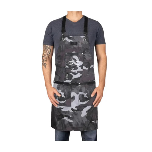 StyleCraft™ Heavy-Duty Black Camo Waterproof Barber Apron – Hair-Repellent with Crossback Straps & Tool Loops