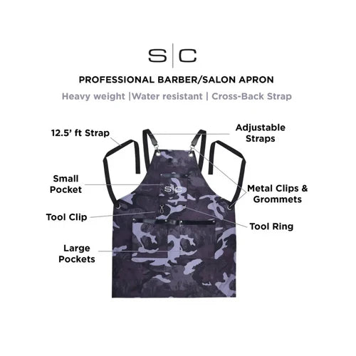 StyleCraft™ Heavy-Duty Black Camo Waterproof Barber Apron – Hair-Repellent with Crossback Straps & Tool Loops
