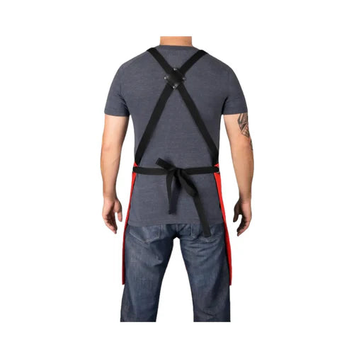StyleCraft™ Heavy-Duty Red & Black Waterproof Barber Apron – Hair-Repellent with Crossback Straps & Tool Loops (SC315R)