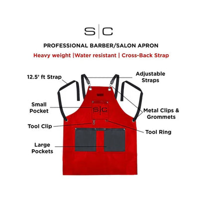 StyleCraft™ Heavy-Duty Red & Black Waterproof Barber Apron – Hair-Repellent with Crossback Straps & Tool Loops (SC315R)